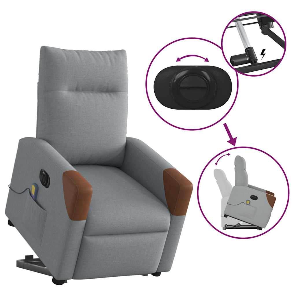vidaXL Elektrischer Massagesessel mit Aufstehhilfe Hellgrau Stoff