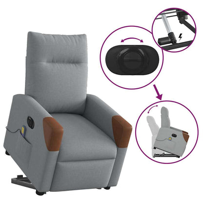vidaXL Elektrischer Massagesessel mit Aufstehhilfe Hellgrau Stoff