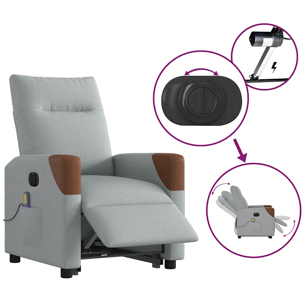 vidaXL Elektrischer Massagesessel mit Aufstehhilfe Hellgrau Stoff