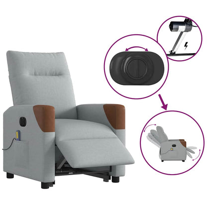 vidaXL Elektrischer Massagesessel mit Aufstehhilfe Hellgrau Stoff