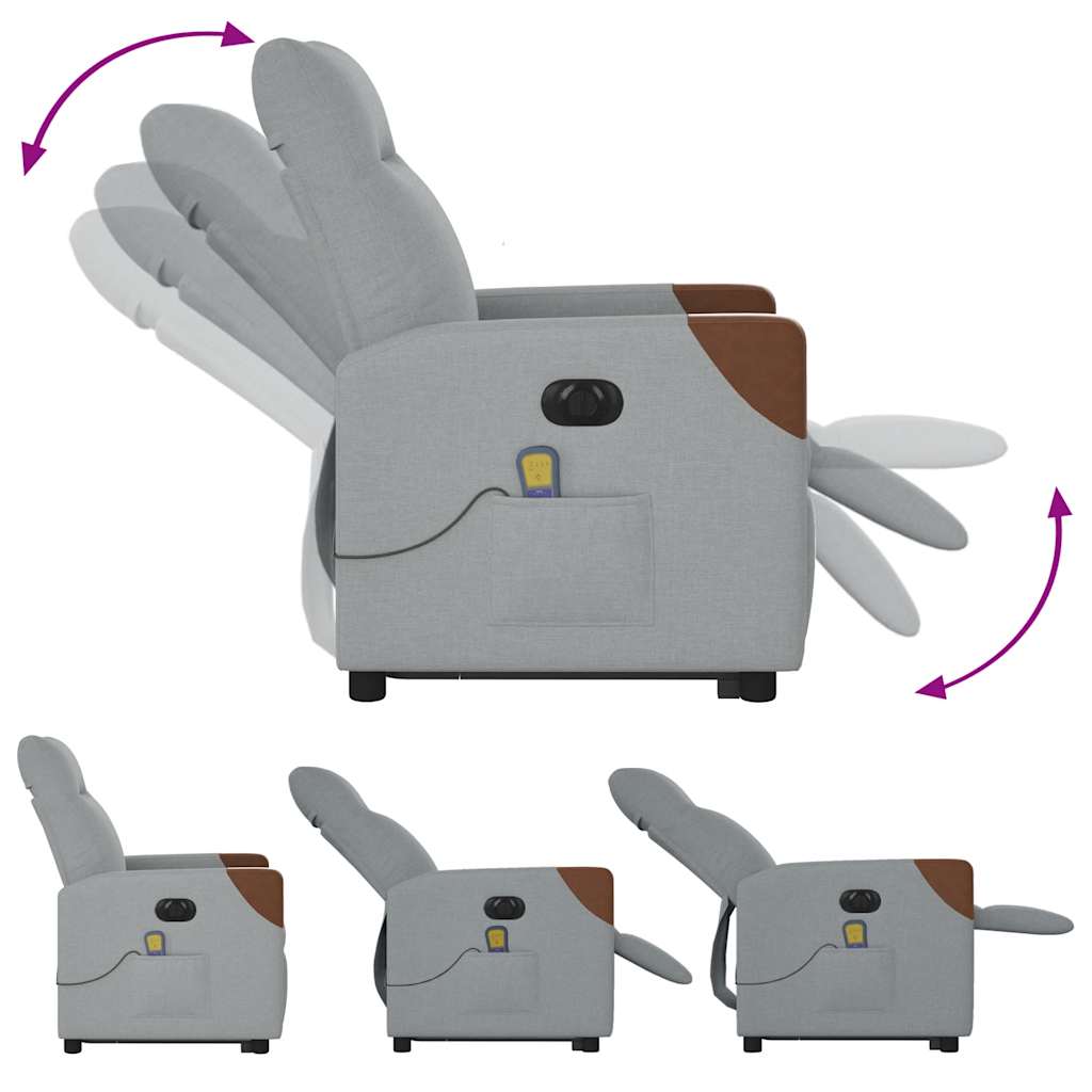 vidaXL Elektrischer Massagesessel mit Aufstehhilfe Hellgrau Stoff