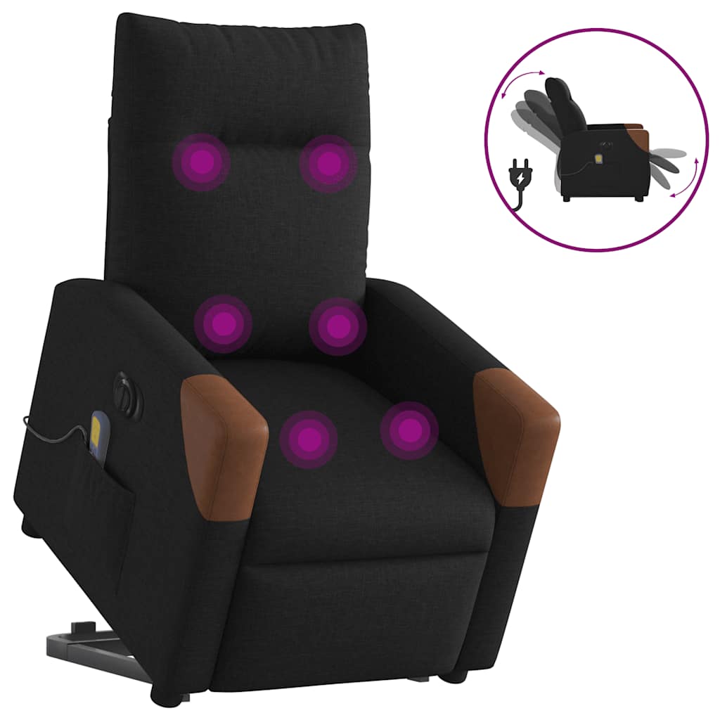 vidaXL Elektrischer Massagesessel mit Aufstehhilfe Schwarz Stoff