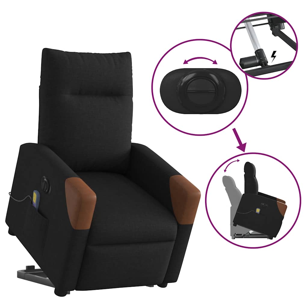 vidaXL Elektrischer Massagesessel mit Aufstehhilfe Schwarz Stoff