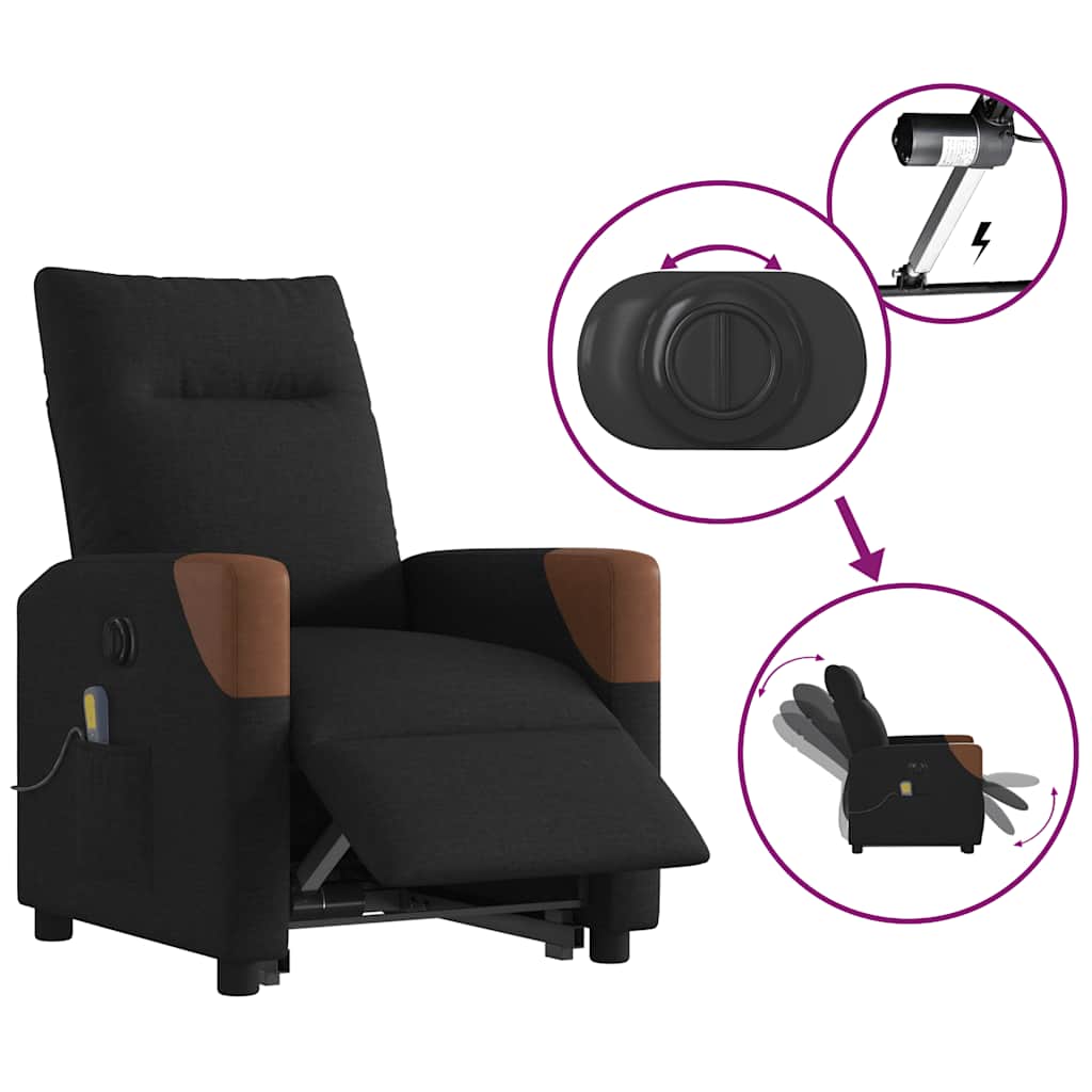 vidaXL Elektrischer Massagesessel mit Aufstehhilfe Schwarz Stoff
