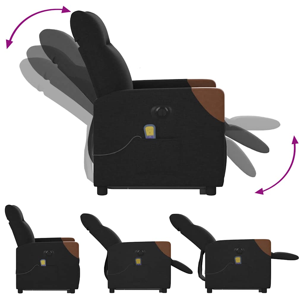 vidaXL Elektrischer Massagesessel mit Aufstehhilfe Schwarz Stoff