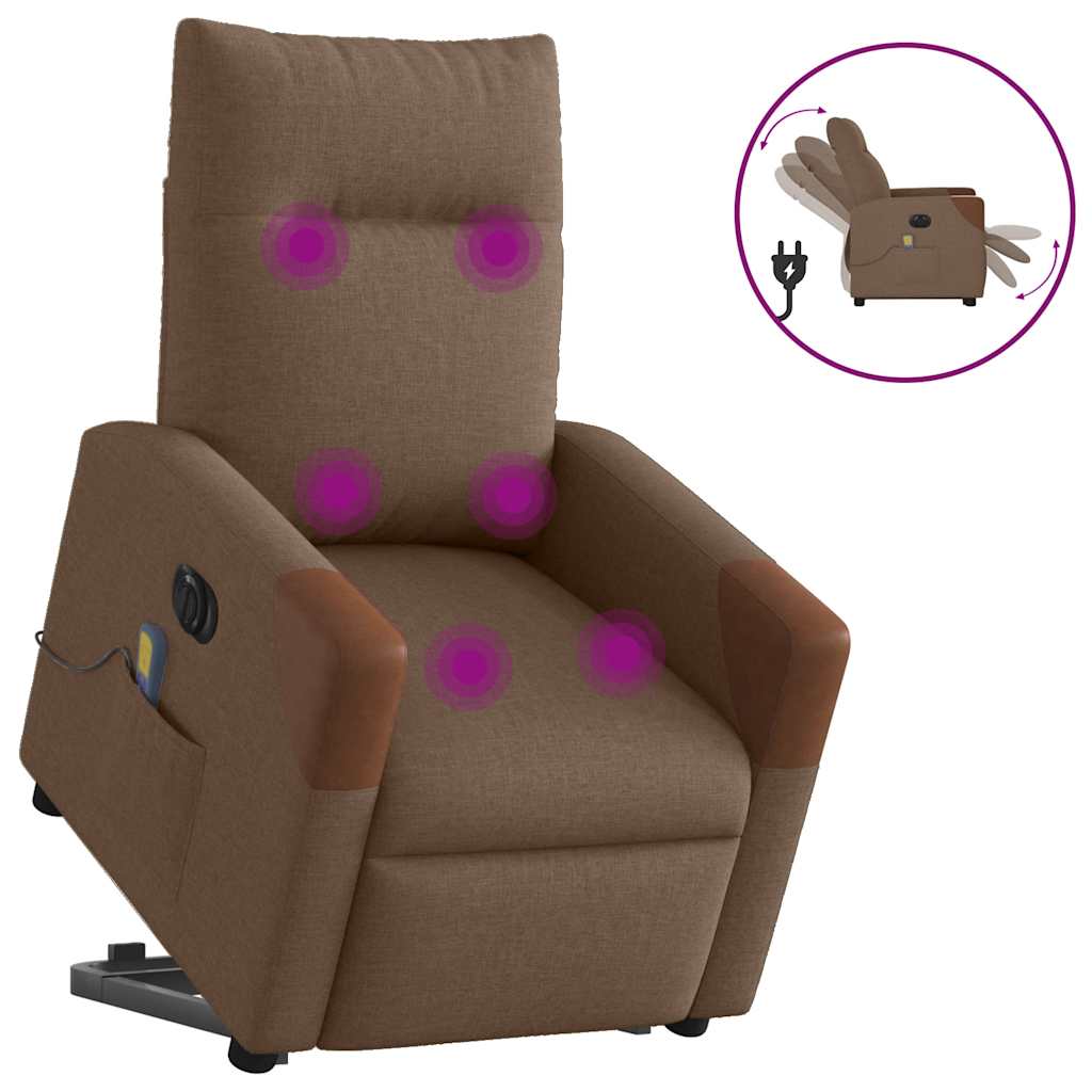 vidaXL Elektrischer Massagesessel mit Aufstehhilfe Braun Stoff