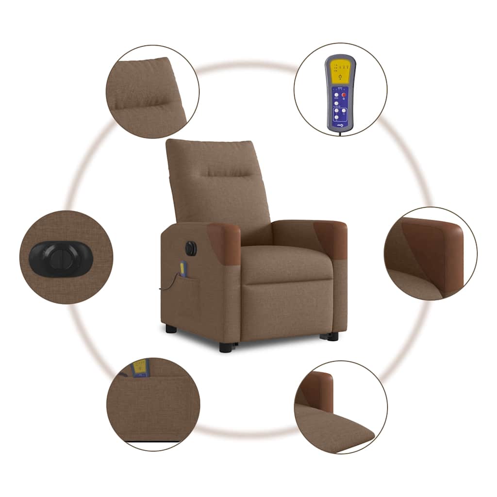 vidaXL Elektrischer Massagesessel mit Aufstehhilfe Braun Stoff