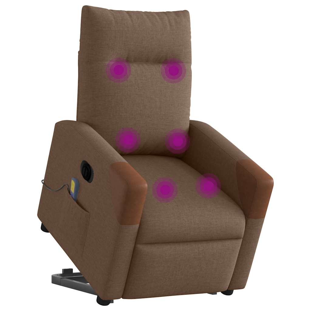 vidaXL Elektrischer Massagesessel mit Aufstehhilfe Braun Stoff