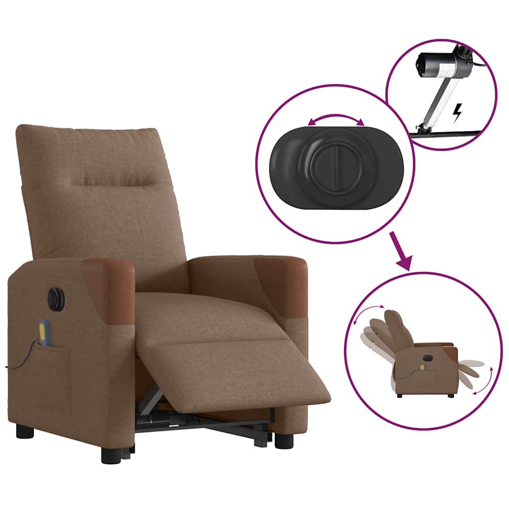 vidaXL Elektrischer Massagesessel mit Aufstehhilfe Braun Stoff