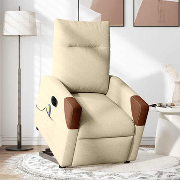 vidaXL Elektrischer Massagesessel mit Aufstehhilfe Creme Stoff
