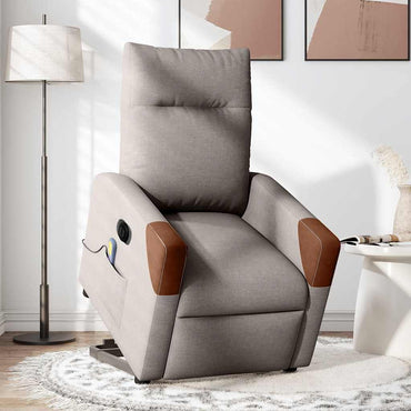 vidaXL Elektrischer Massagesessel mit Aufstehhilfe Taupe Stoff