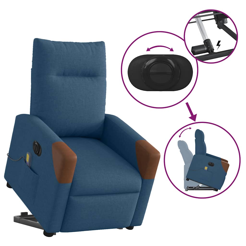 vidaXL Massagesessel mit Aufstehhilfe Elektrisch Blau Stoff