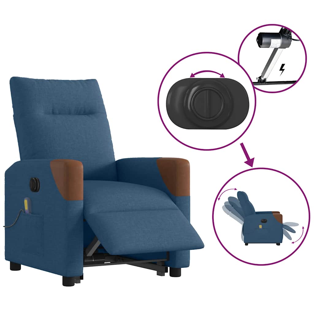 vidaXL Massagesessel mit Aufstehhilfe Elektrisch Blau Stoff