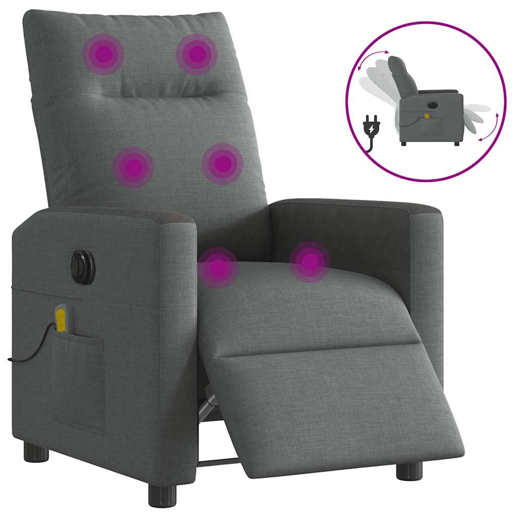 vidaXL Fauteuil de massage électrique Gris foncé Tissu