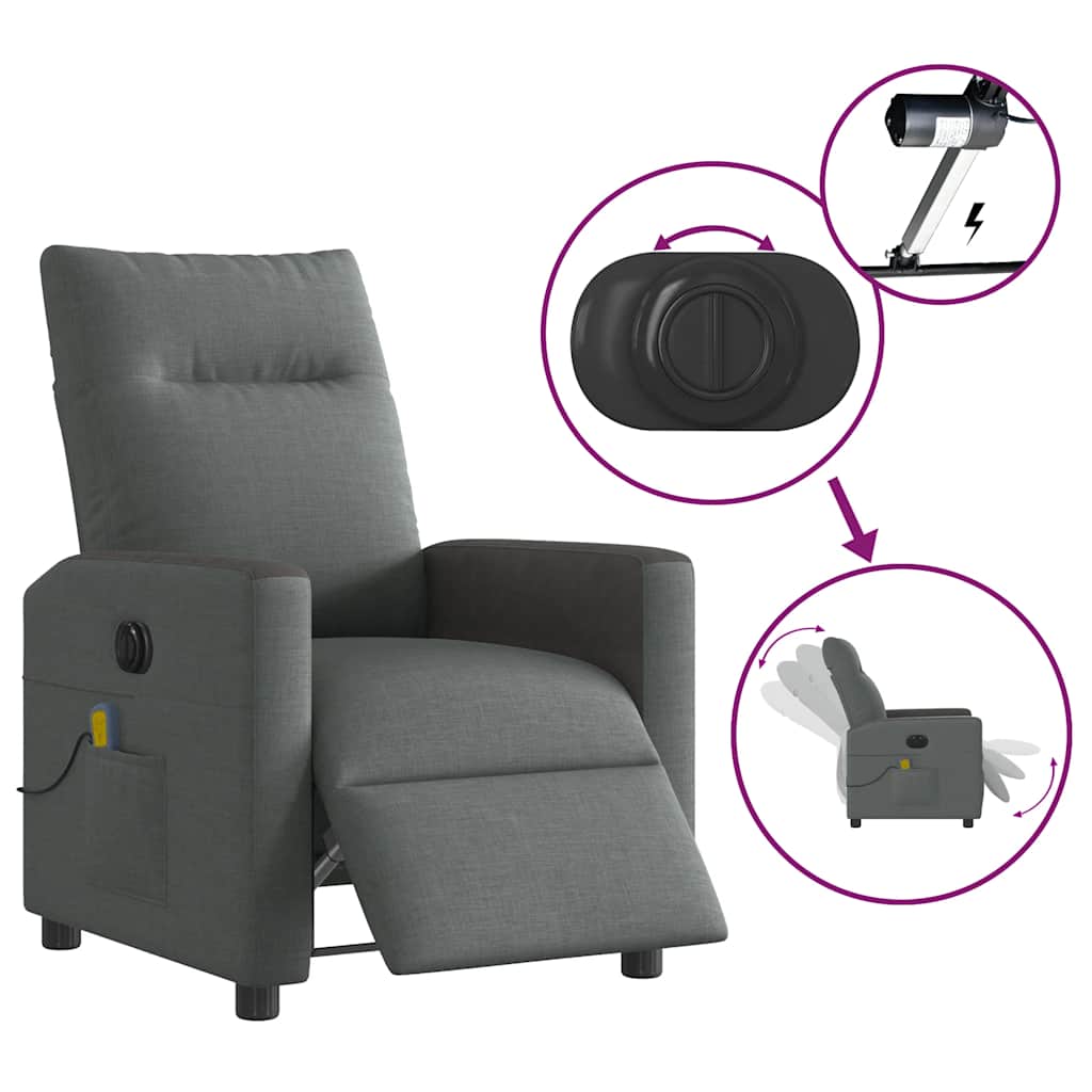 vidaXL Fauteuil de massage électrique Gris foncé Tissu