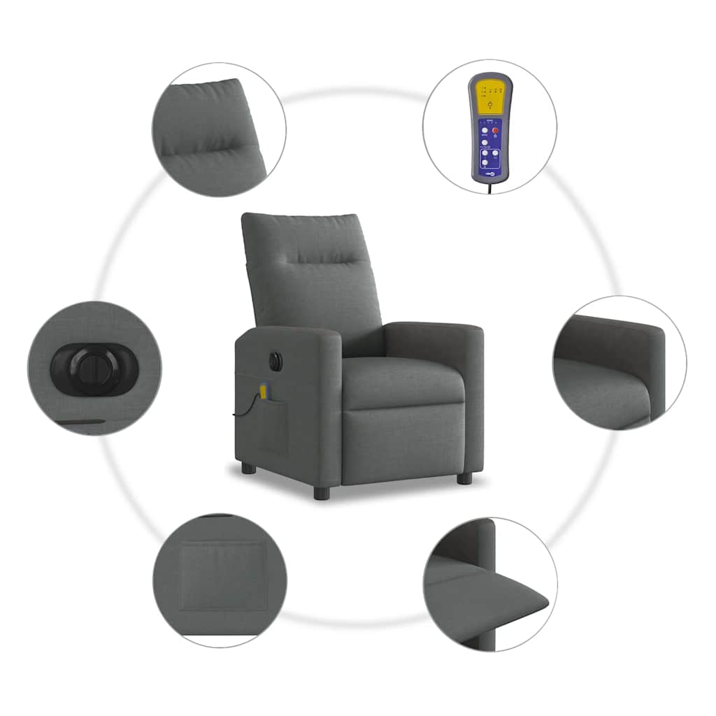 vidaXL Fauteuil de massage électrique Gris foncé Tissu