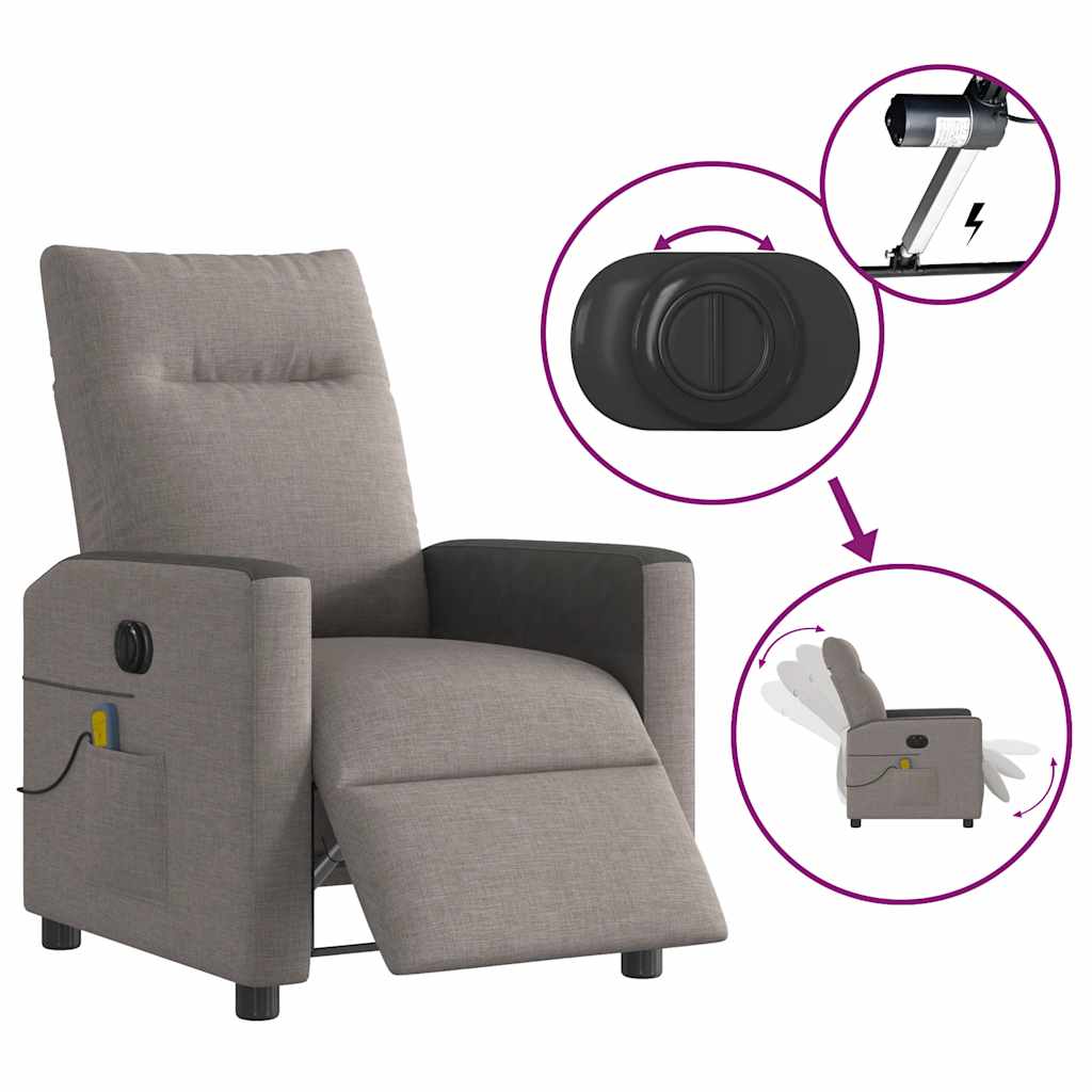 vidaXL Fauteuil de massage électrique en tissu taupe