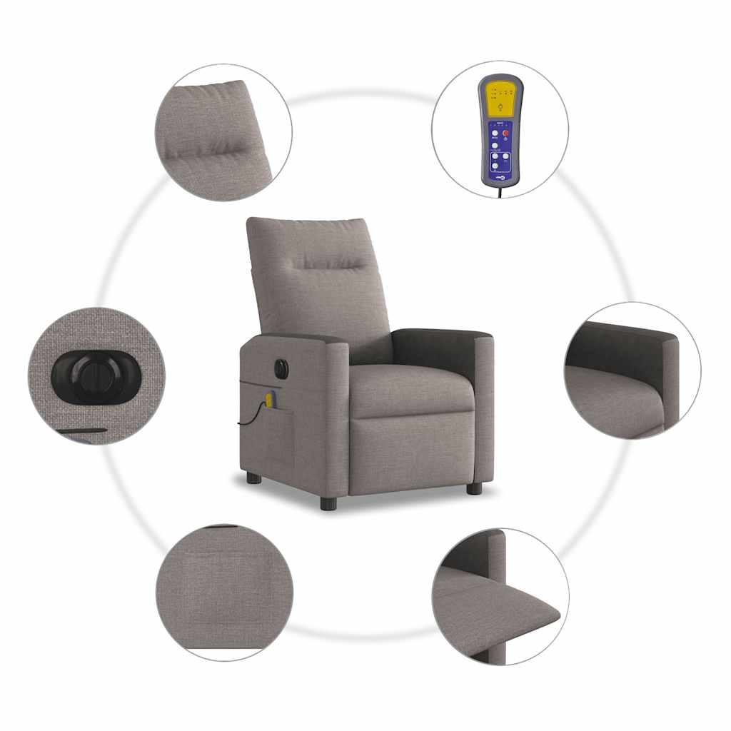 vidaXL Fauteuil de massage électrique en tissu taupe