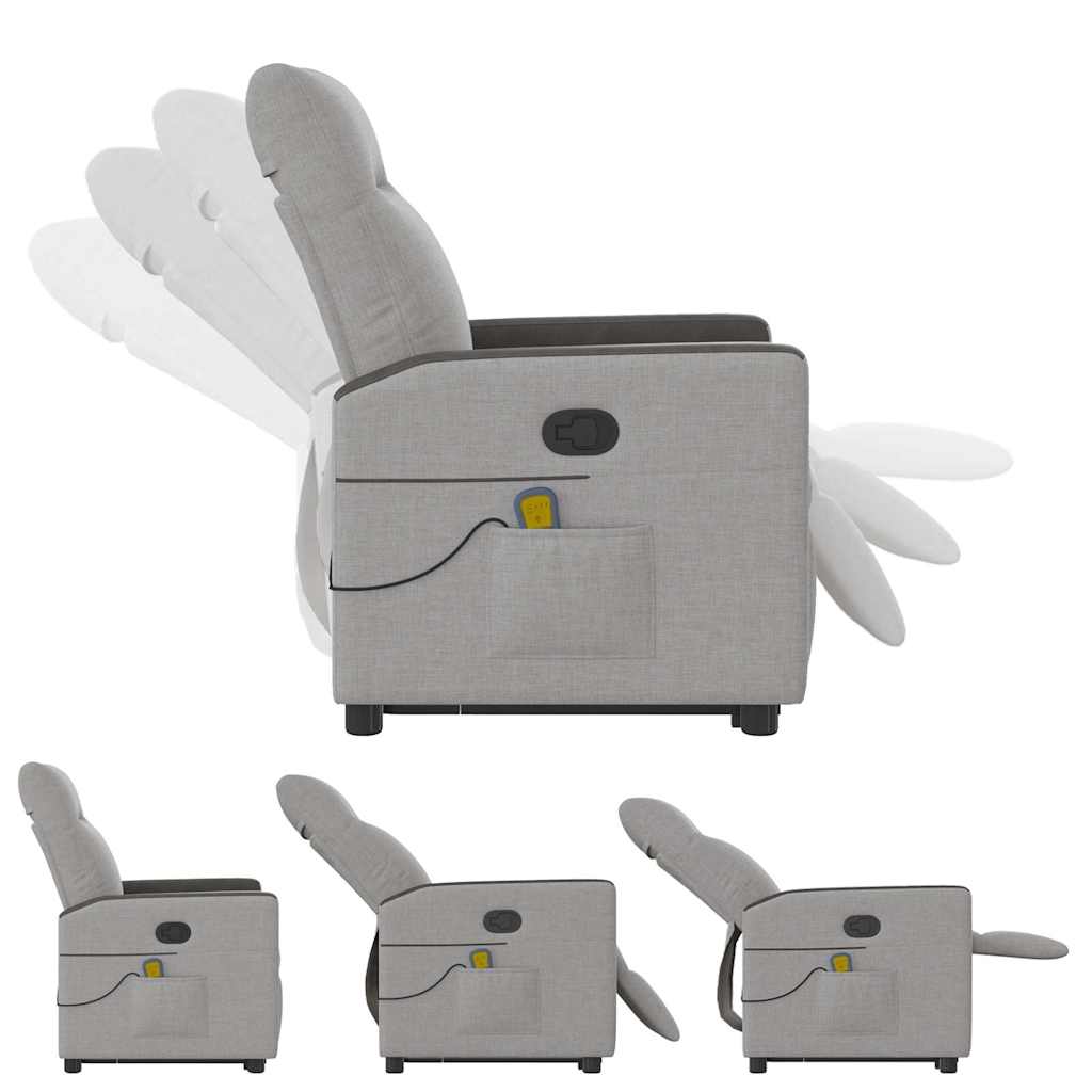 vidaXL Fauteuil de massage inclinable et releveur en tissu gris nuage