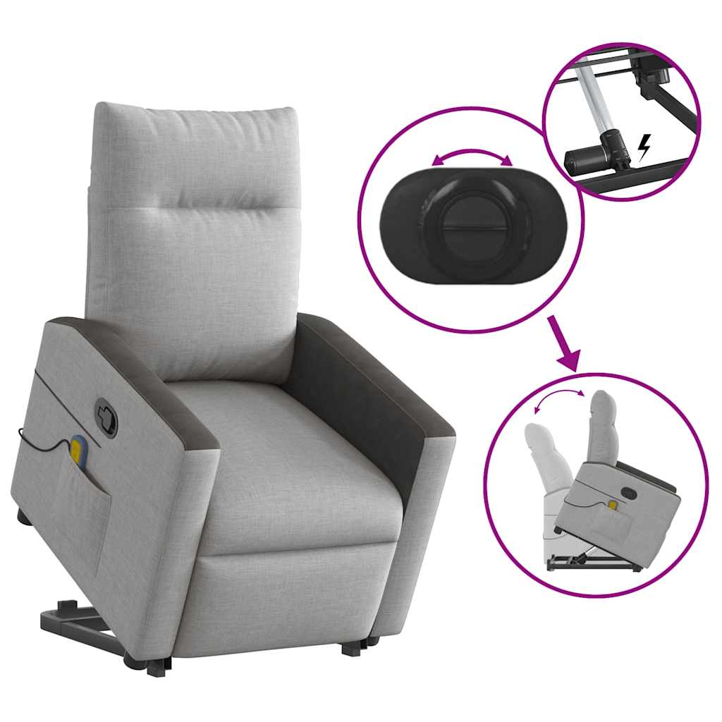 vidaXL Fauteuil de massage inclinable et releveur en tissu gris nuage