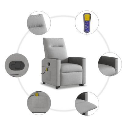 vidaXL Fauteuil de massage inclinable et releveur en tissu gris nuage