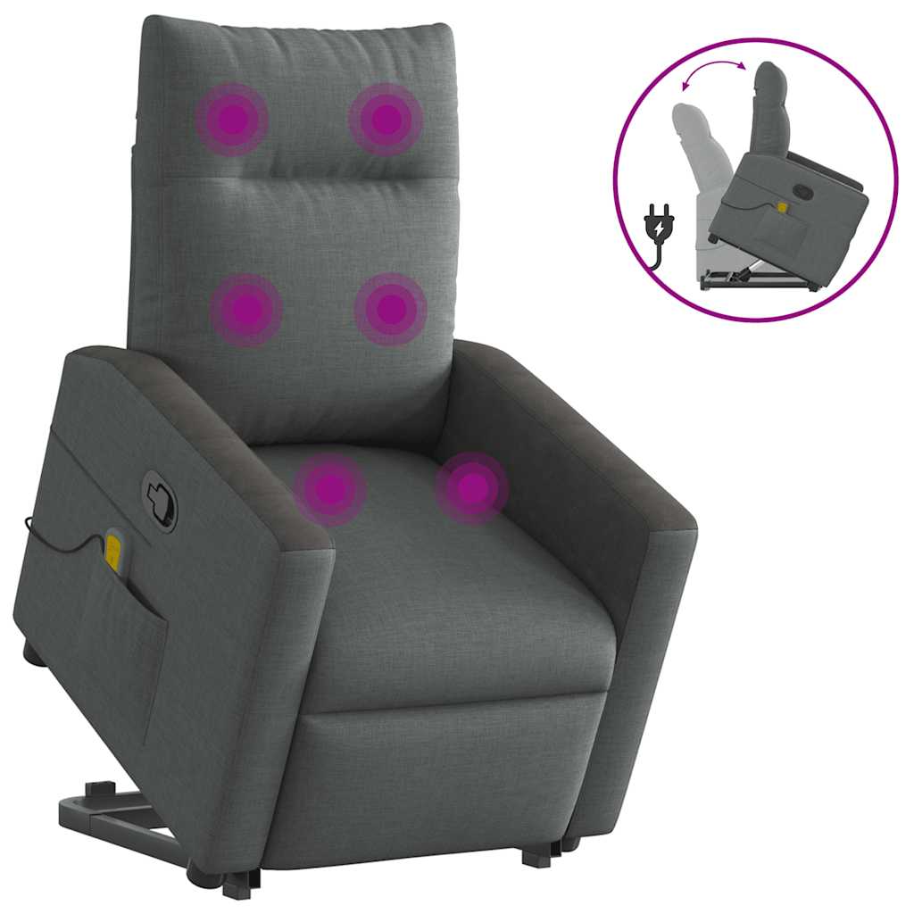 vidaXL Fauteuil de massage releveur gris foncé en tissu