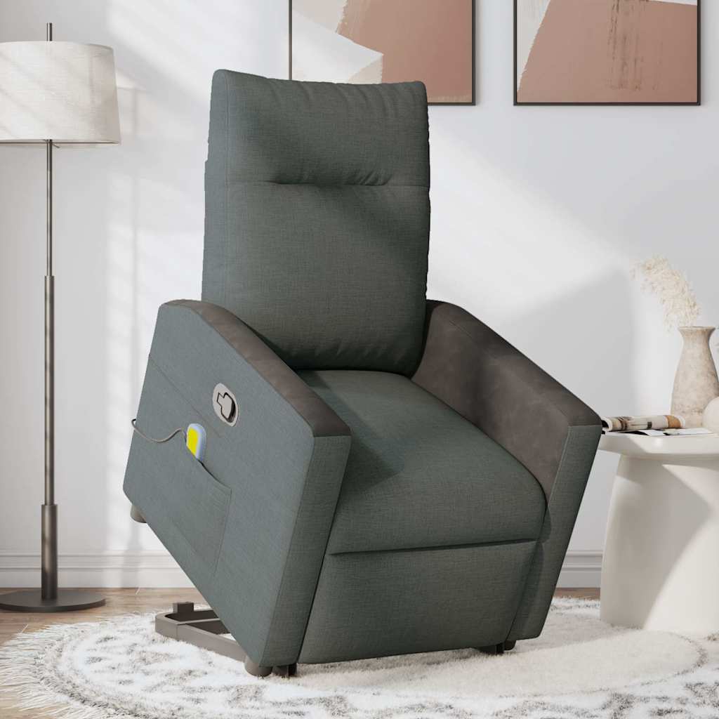 vidaXL Fauteuil de massage releveur gris foncé en tissu