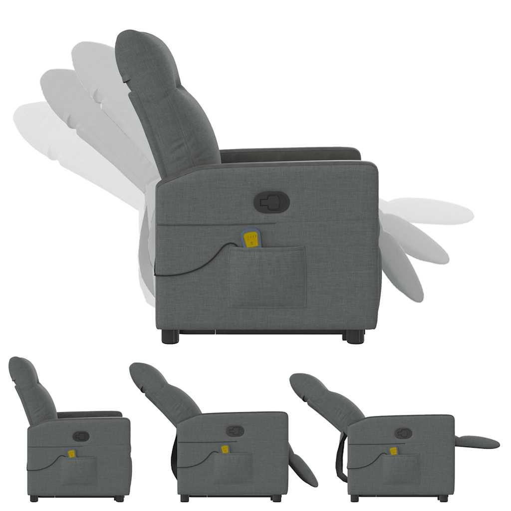 vidaXL Fauteuil de massage releveur gris foncé en tissu