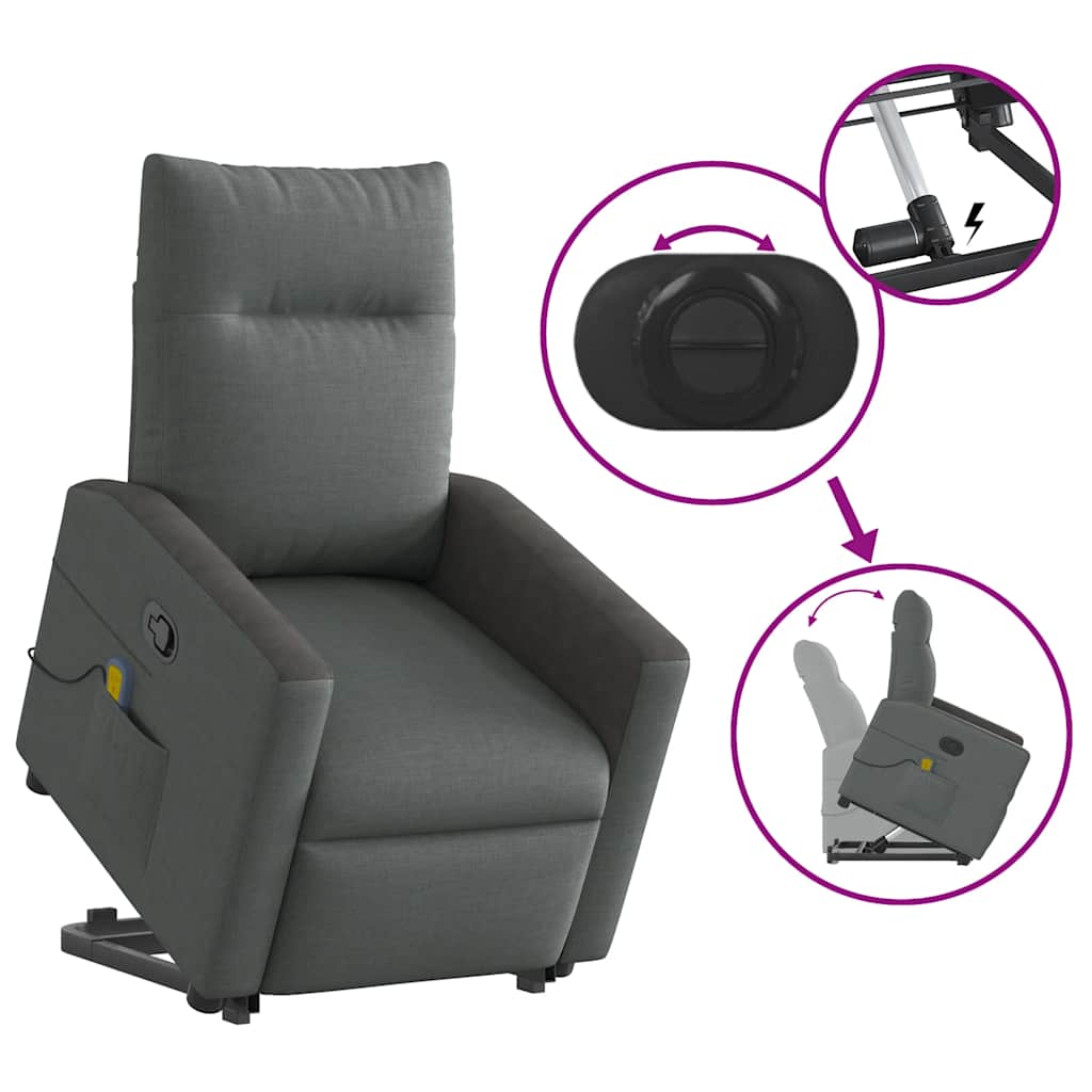 vidaXL Fauteuil de massage releveur gris foncé en tissu