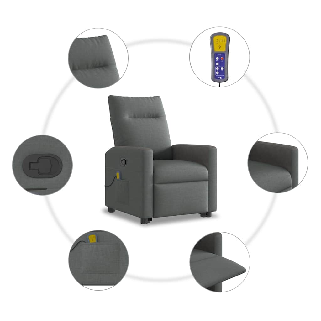 vidaXL Fauteuil de massage releveur gris foncé en tissu