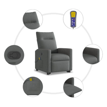 vidaXL Fauteuil de massage releveur gris foncé en tissu