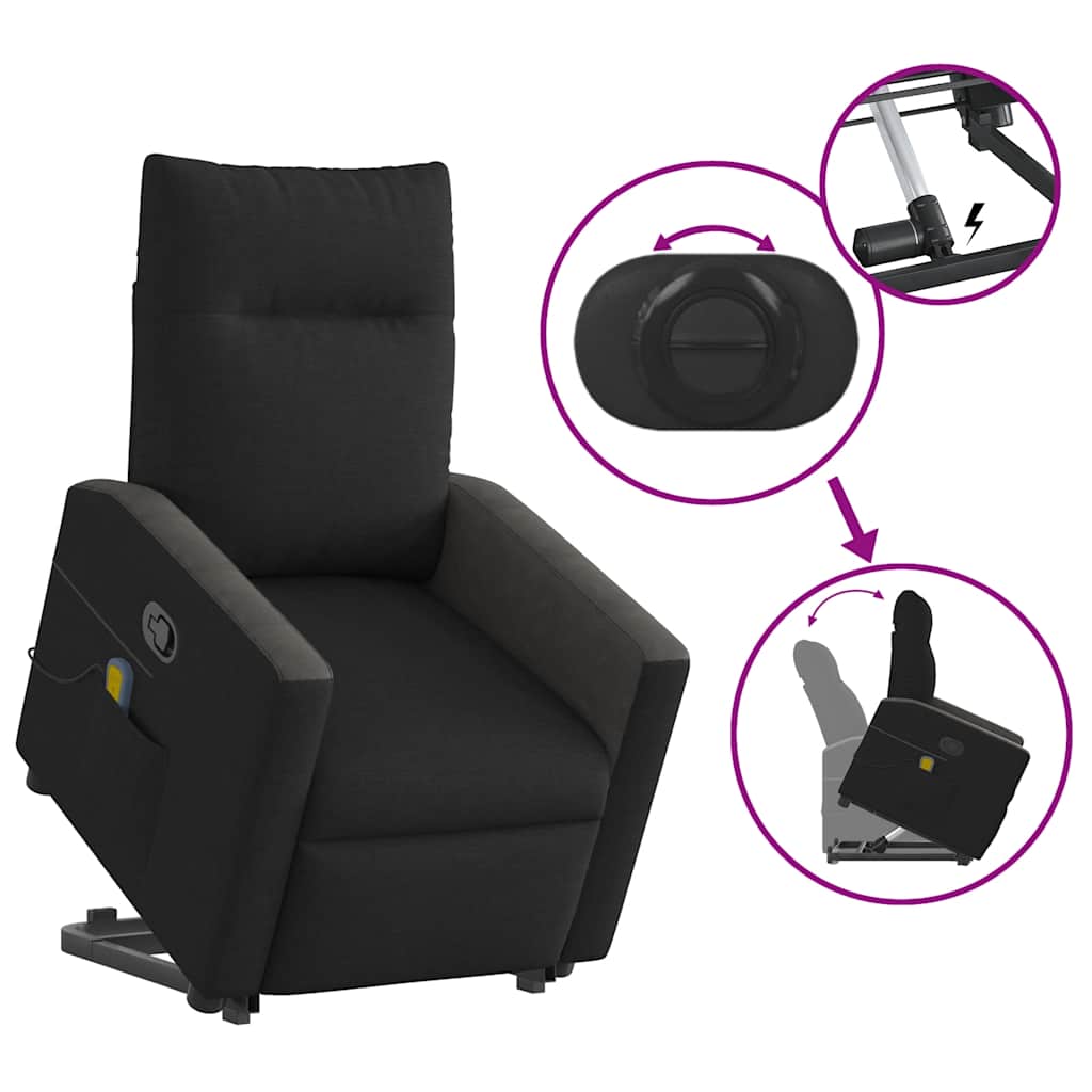 vidaXL Massagesessel mit Aufstehhilfe Schwarz Stoff