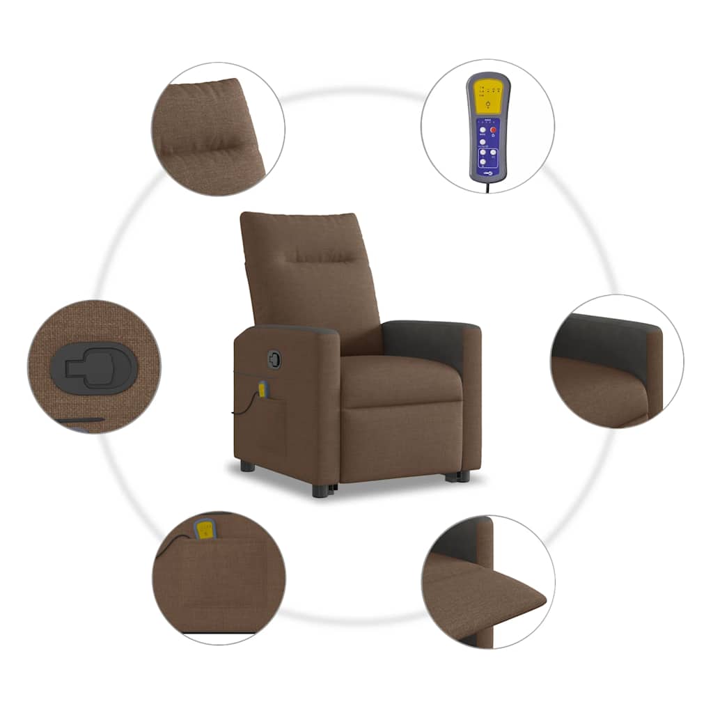 vidaXL Massagesessel mit Aufstehhilfe Braun Stoff
