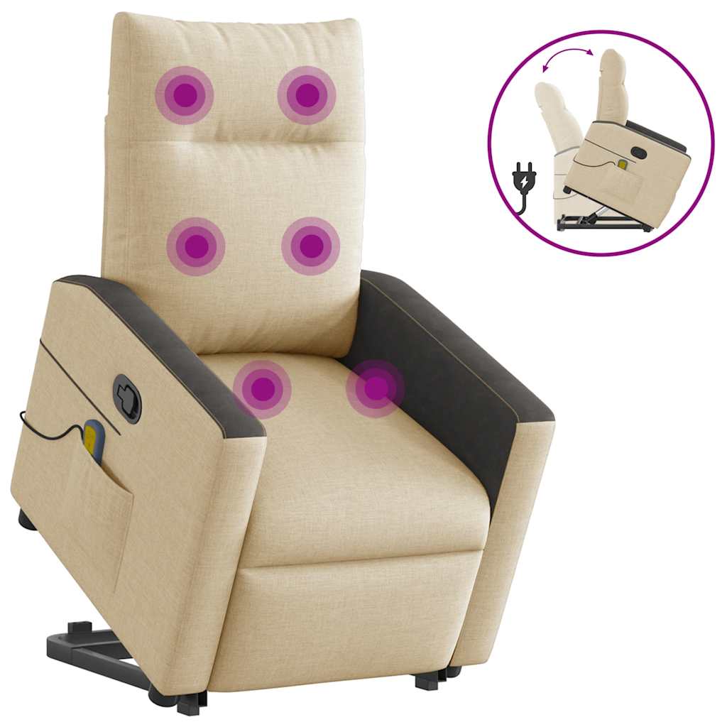 vidaXL Massagesessel mit Aufstehhilfe Creme Stoff