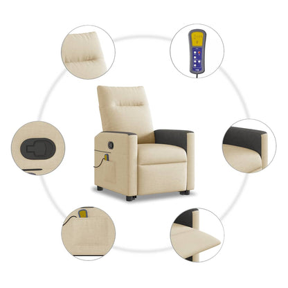 vidaXL Massagesessel mit Aufstehhilfe Creme Stoff