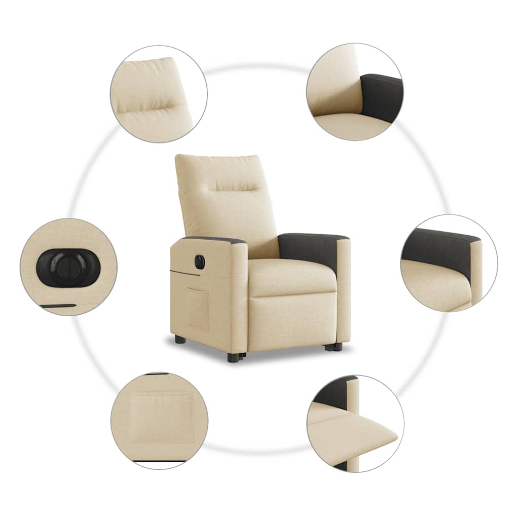 vidaXL Fauteuil relax électrique releveur en tissu crème
