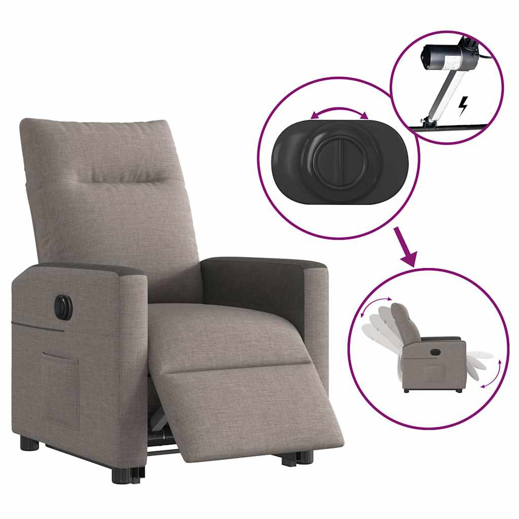 vidaXL Fauteuil inclinable électrique avec fonction de levage en tissu taupe