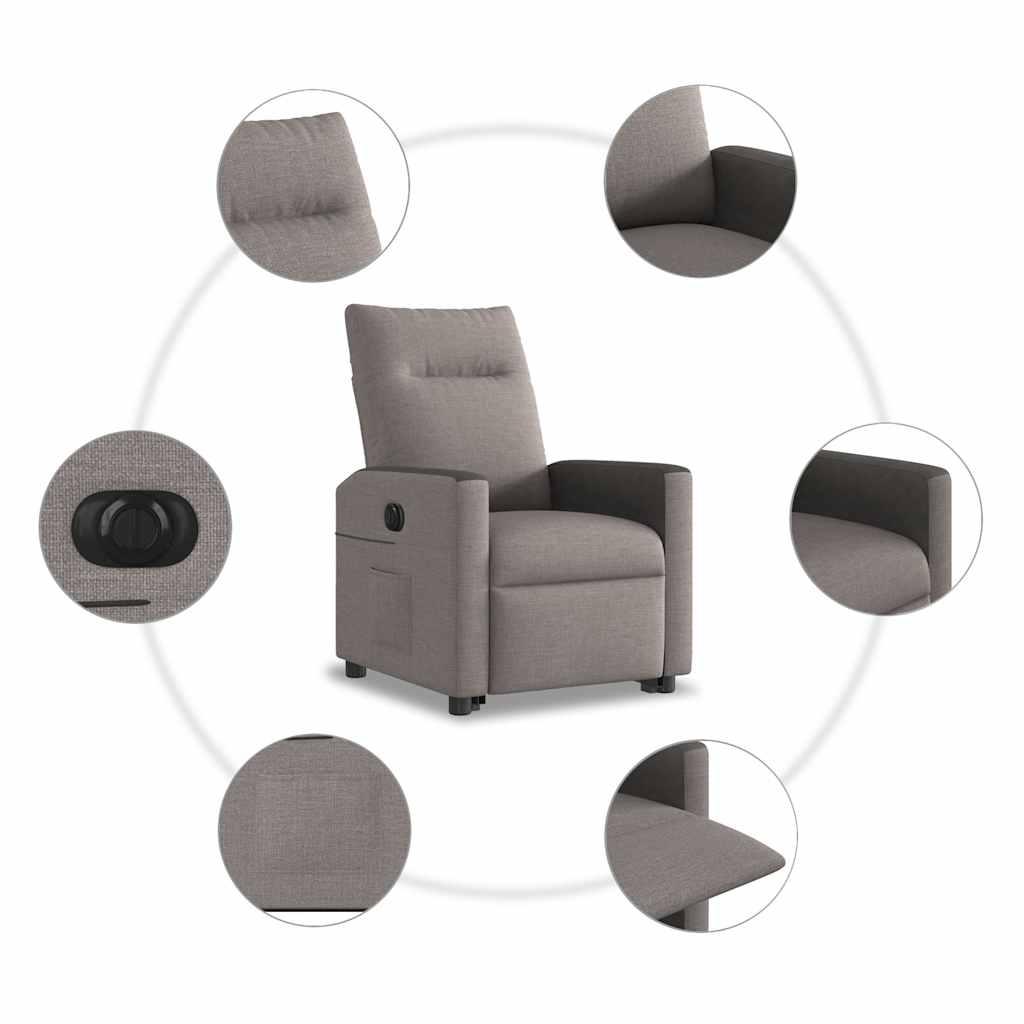 vidaXL Fauteuil inclinable électrique avec fonction de levage en tissu taupe