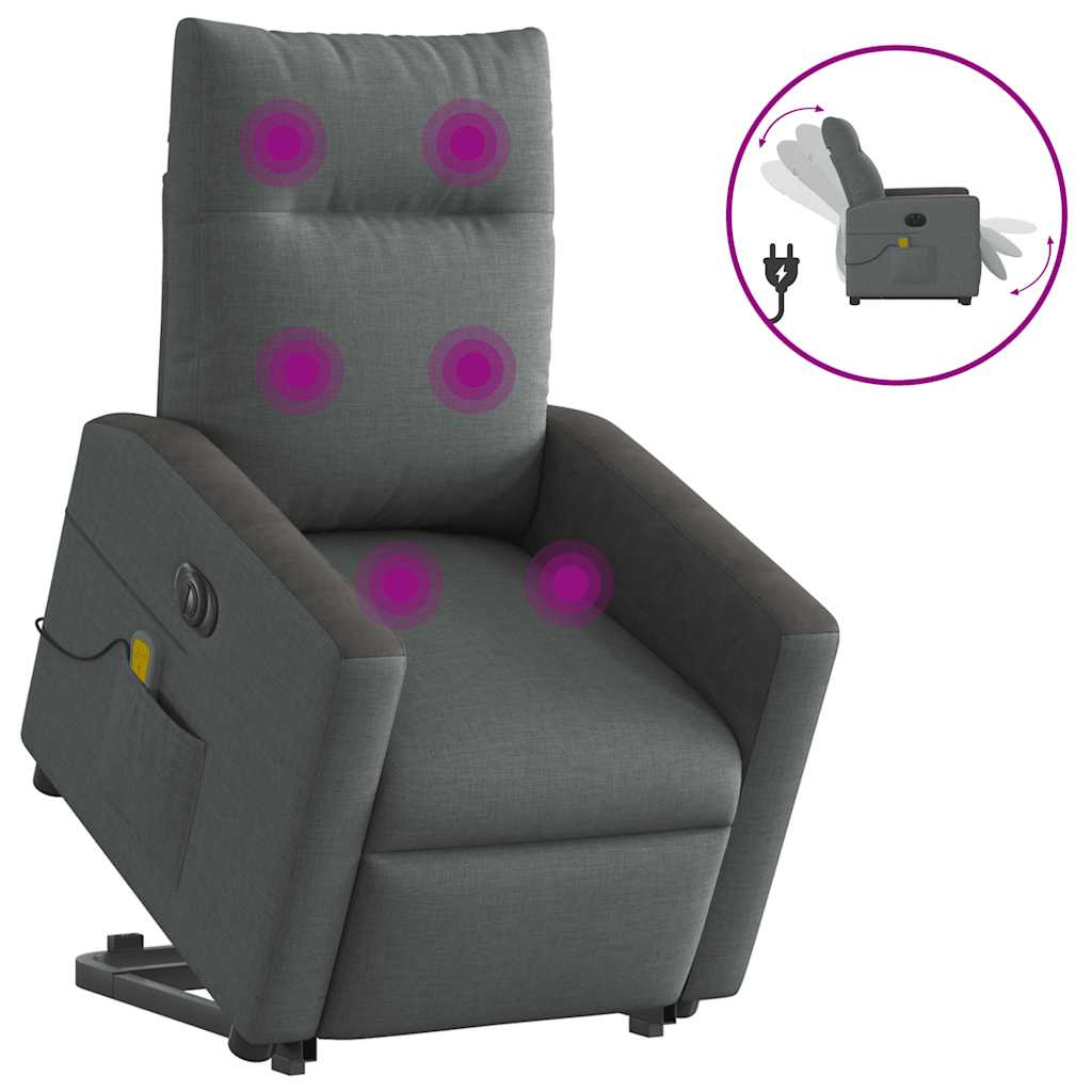 vidaXL Fauteuil de massage électrique releveur en tissu gris foncé