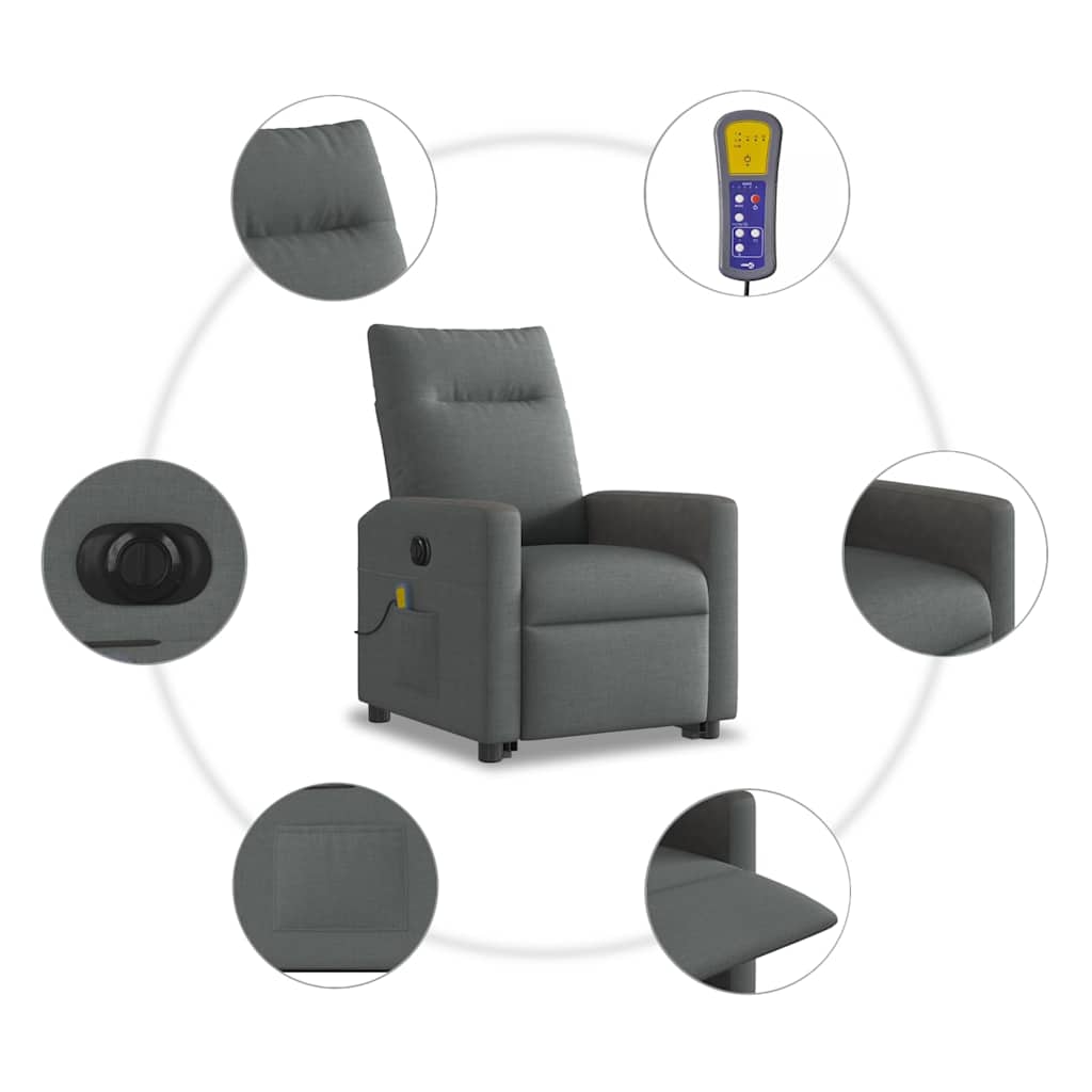 vidaXL Fauteuil de massage électrique releveur en tissu gris foncé