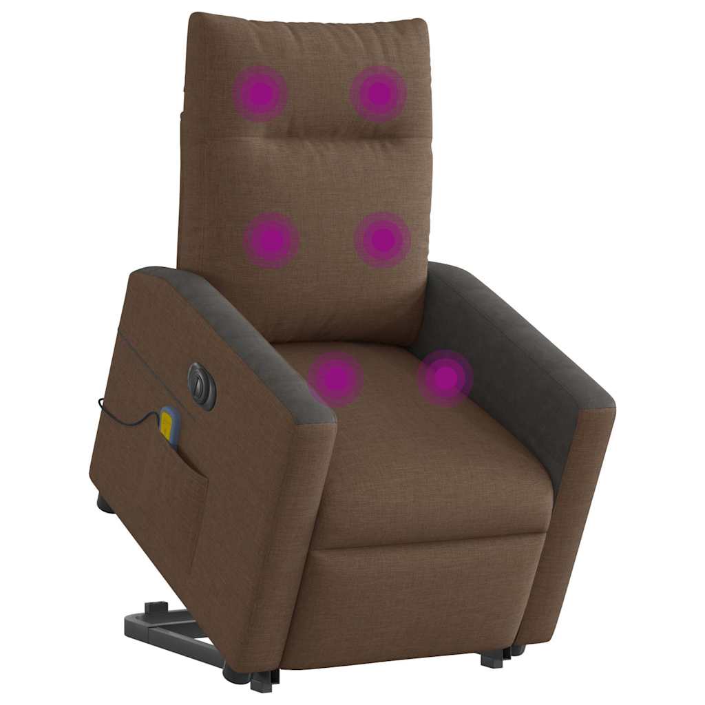 vidaXL Elektrischer Massagesessel mit Aufstehhilfe Braun Stoff