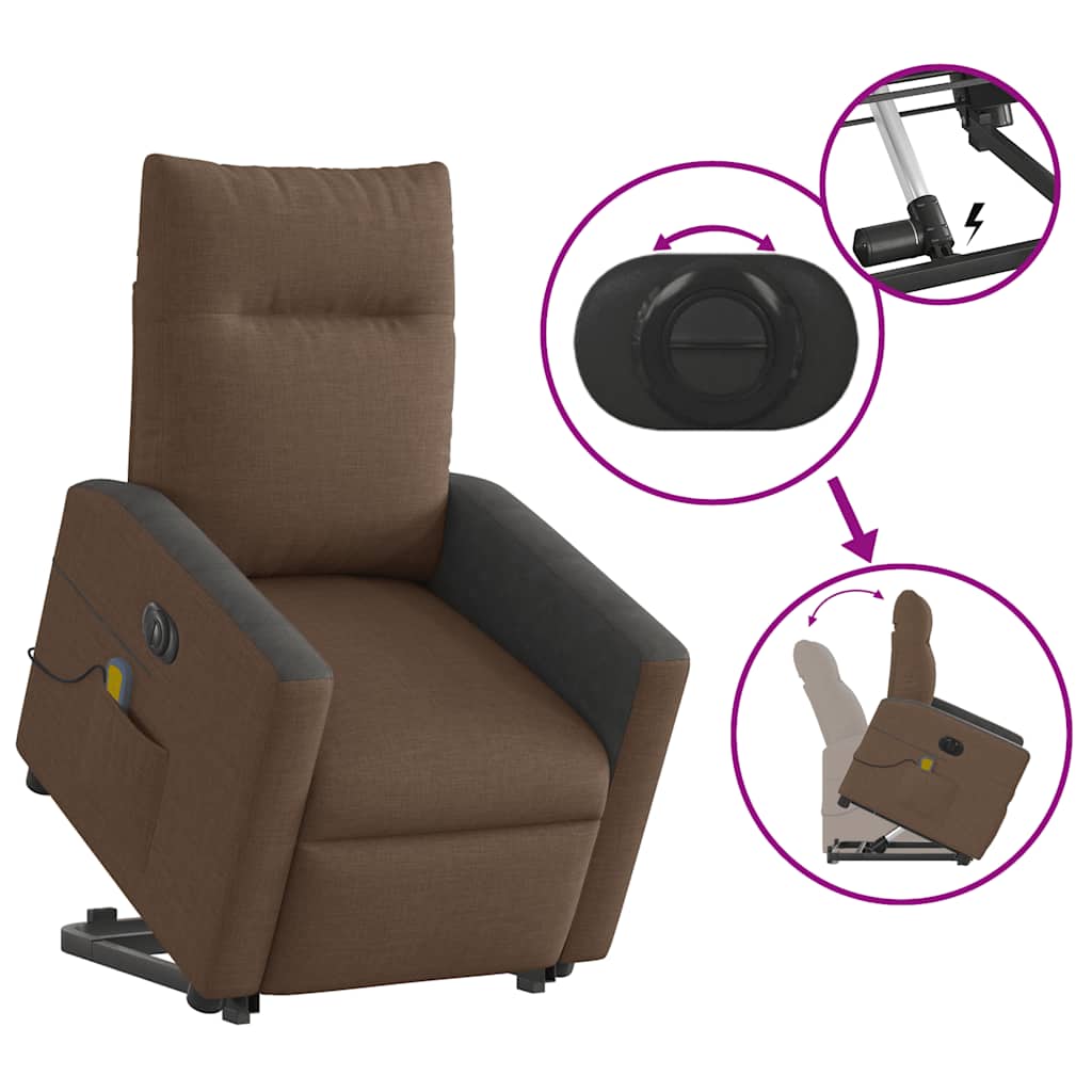 vidaXL Elektrischer Massagesessel mit Aufstehhilfe Braun Stoff