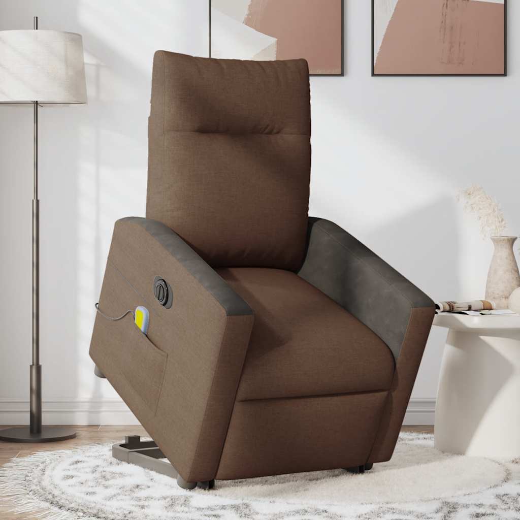 vidaXL Elektrischer Massagesessel mit Aufstehhilfe Braun Stoff
