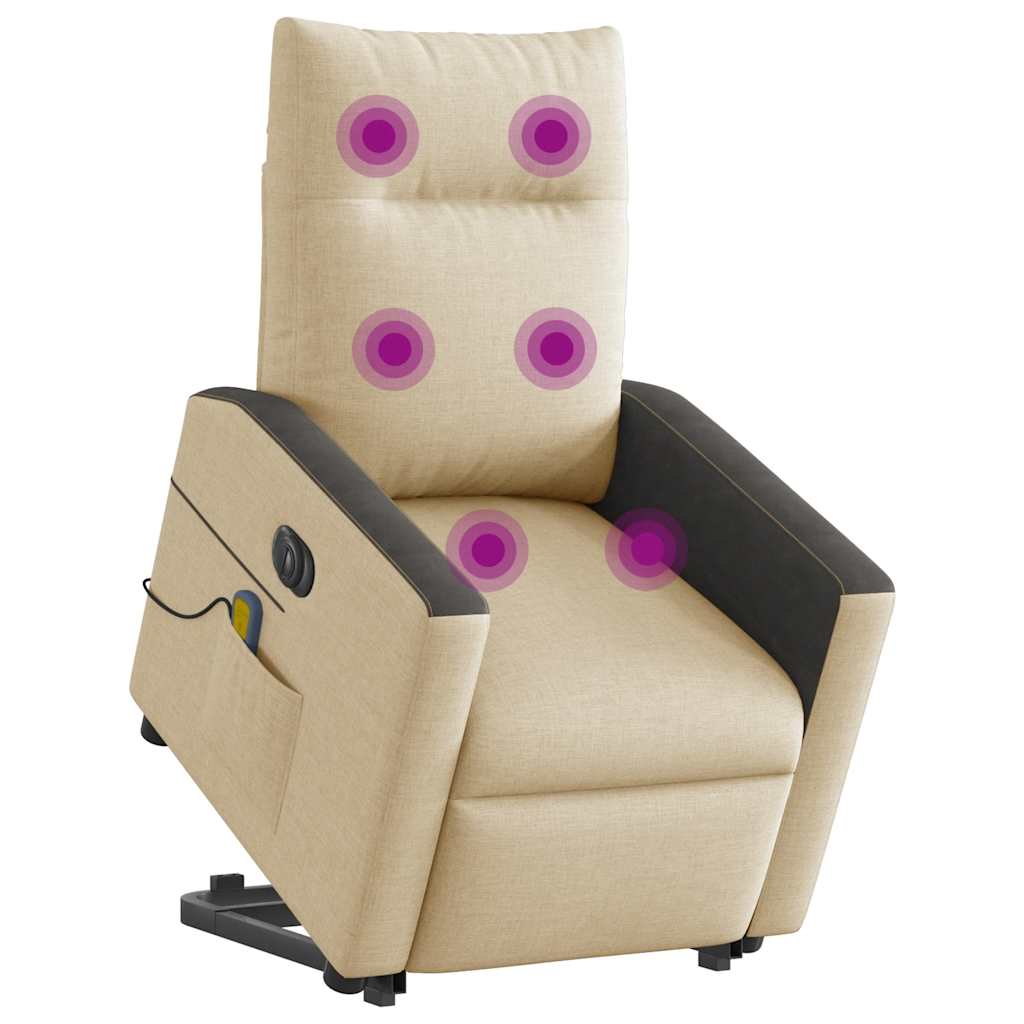 vidaXL Elektrischer Massagesessel mit Aufstehhilfe Creme Stoff