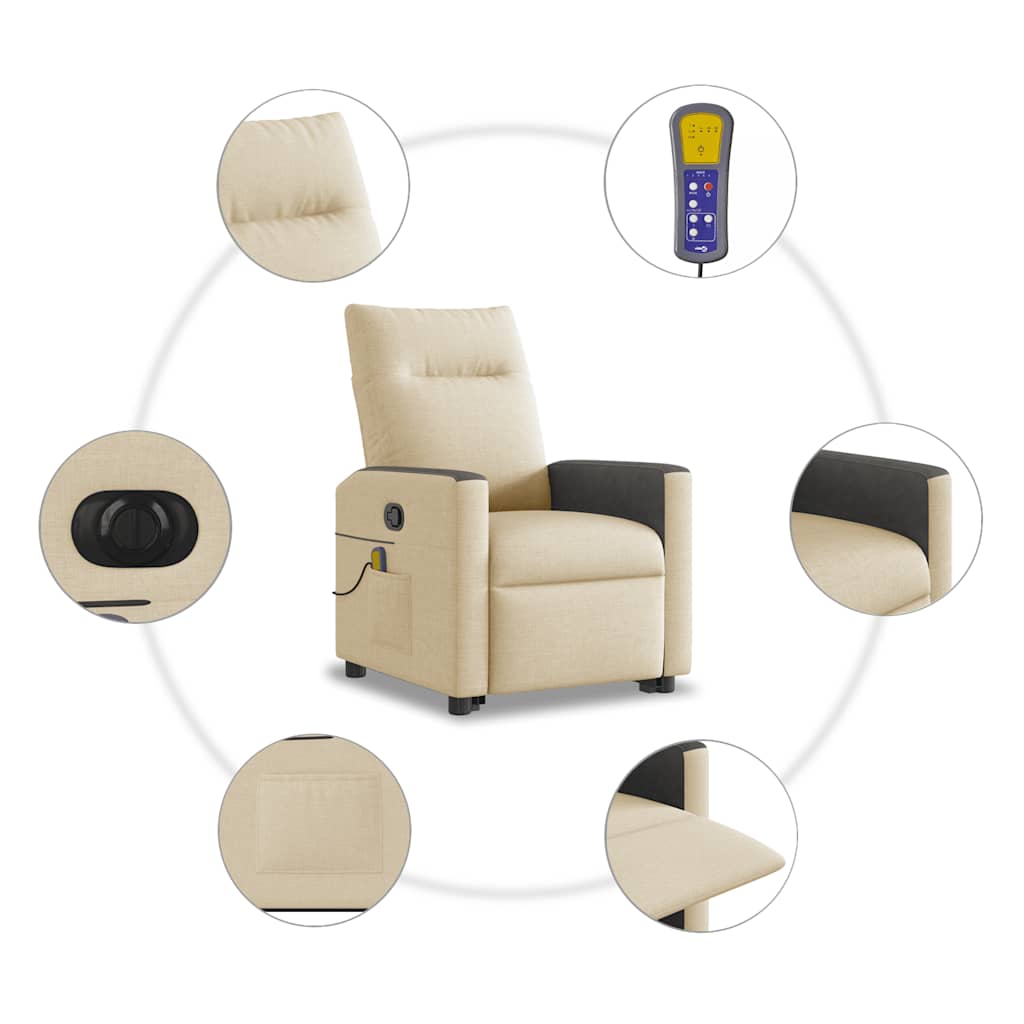vidaXL Elektrischer Massagesessel mit Aufstehhilfe Creme Stoff