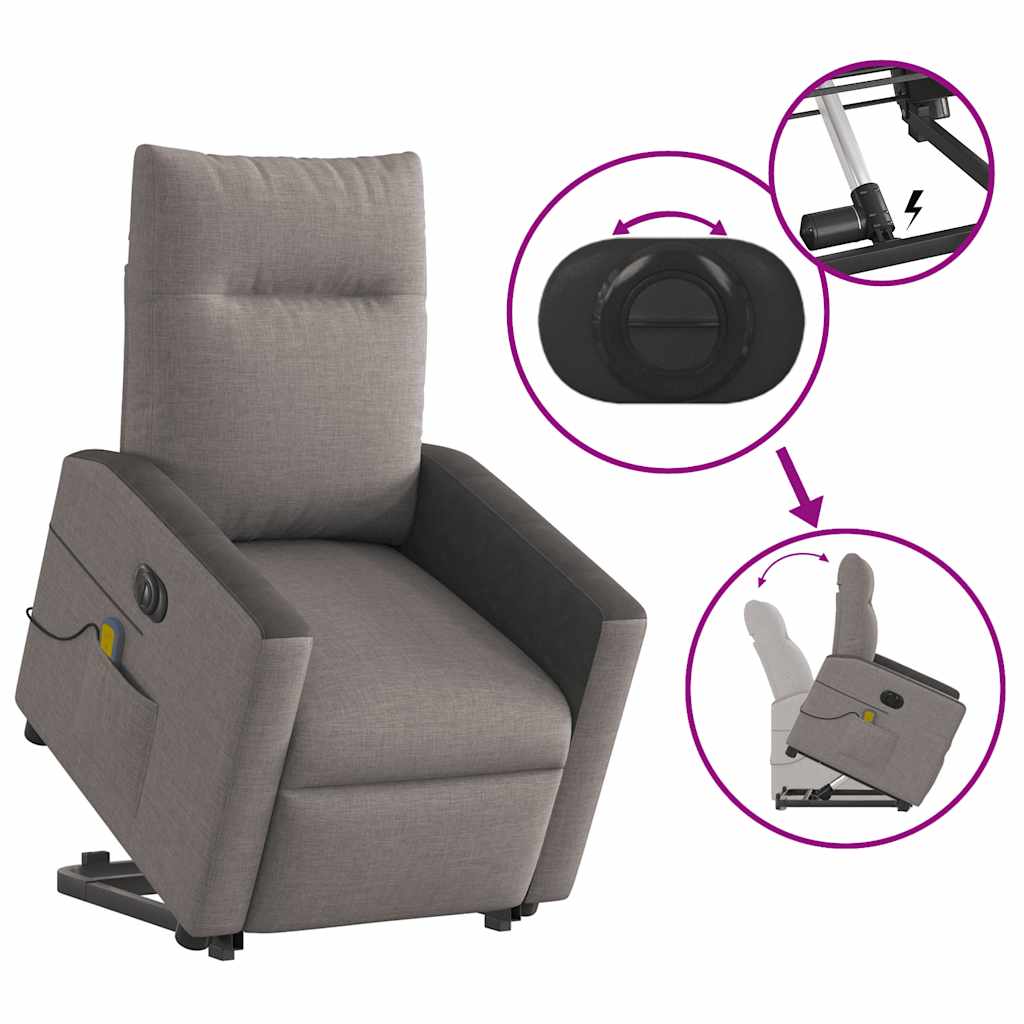 vidaXL Fauteuil de massage électrique releveur tissu taupe