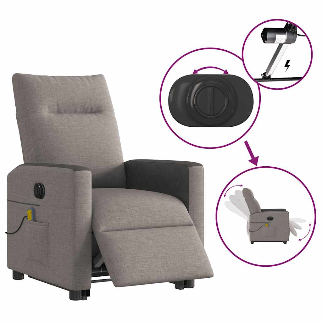vidaXL Fauteuil de massage électrique releveur tissu taupe