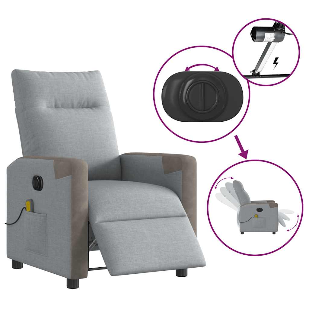 vidaXL Massagesessel Elektrisch Hellgrau Stoff