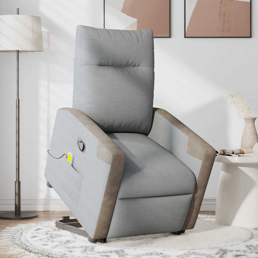 vidaXL Massagesessel mit Aufstehhilfe Hellgrau Stoff