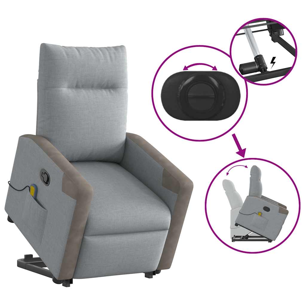 vidaXL Massagesessel mit Aufstehhilfe Hellgrau Stoff
